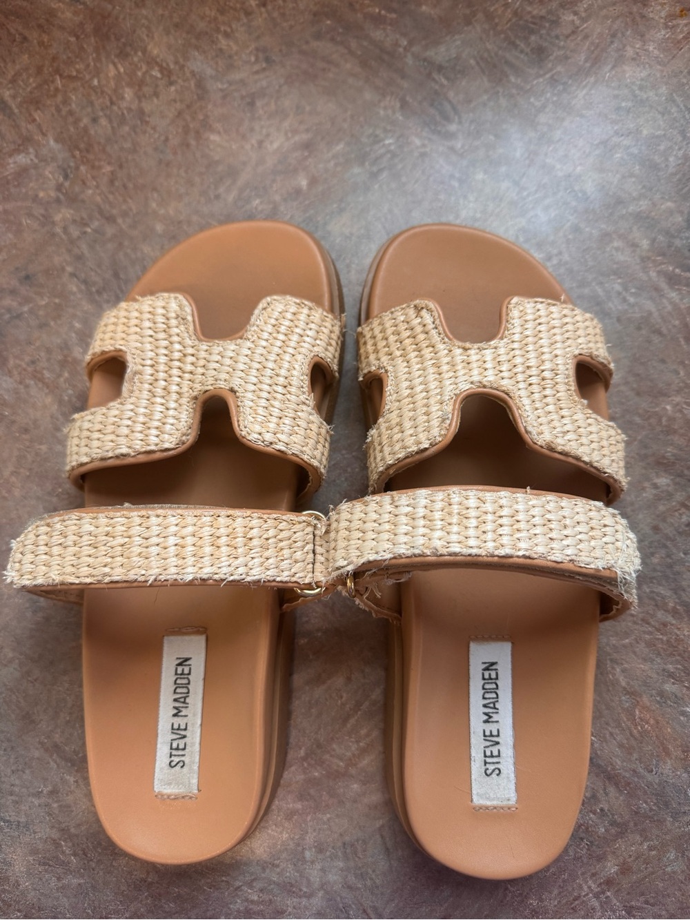 Steve Madden Beige Woven Double-Strap Slide Sandals
